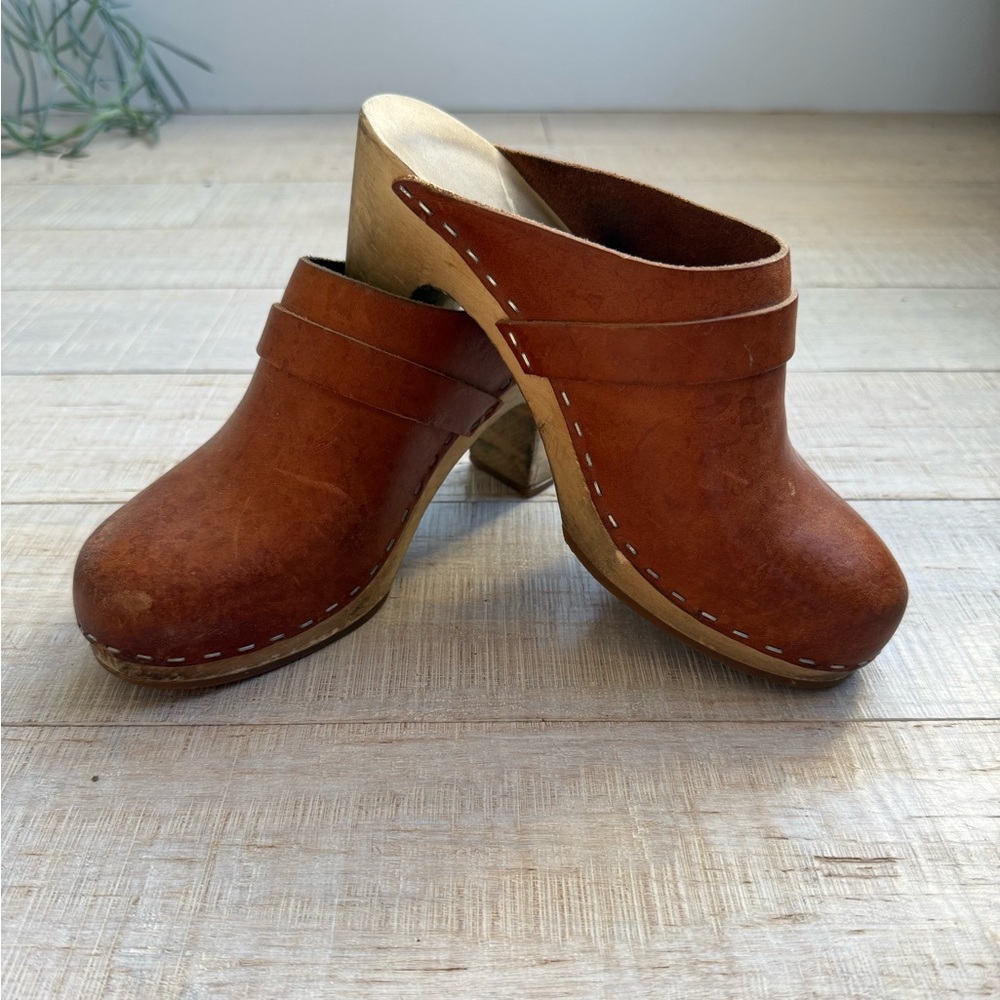 Swedish Hasbeens Brown Leather Mules